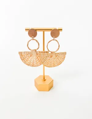 GOLD AND NATURAL RATTAN STATEMENT EARRING