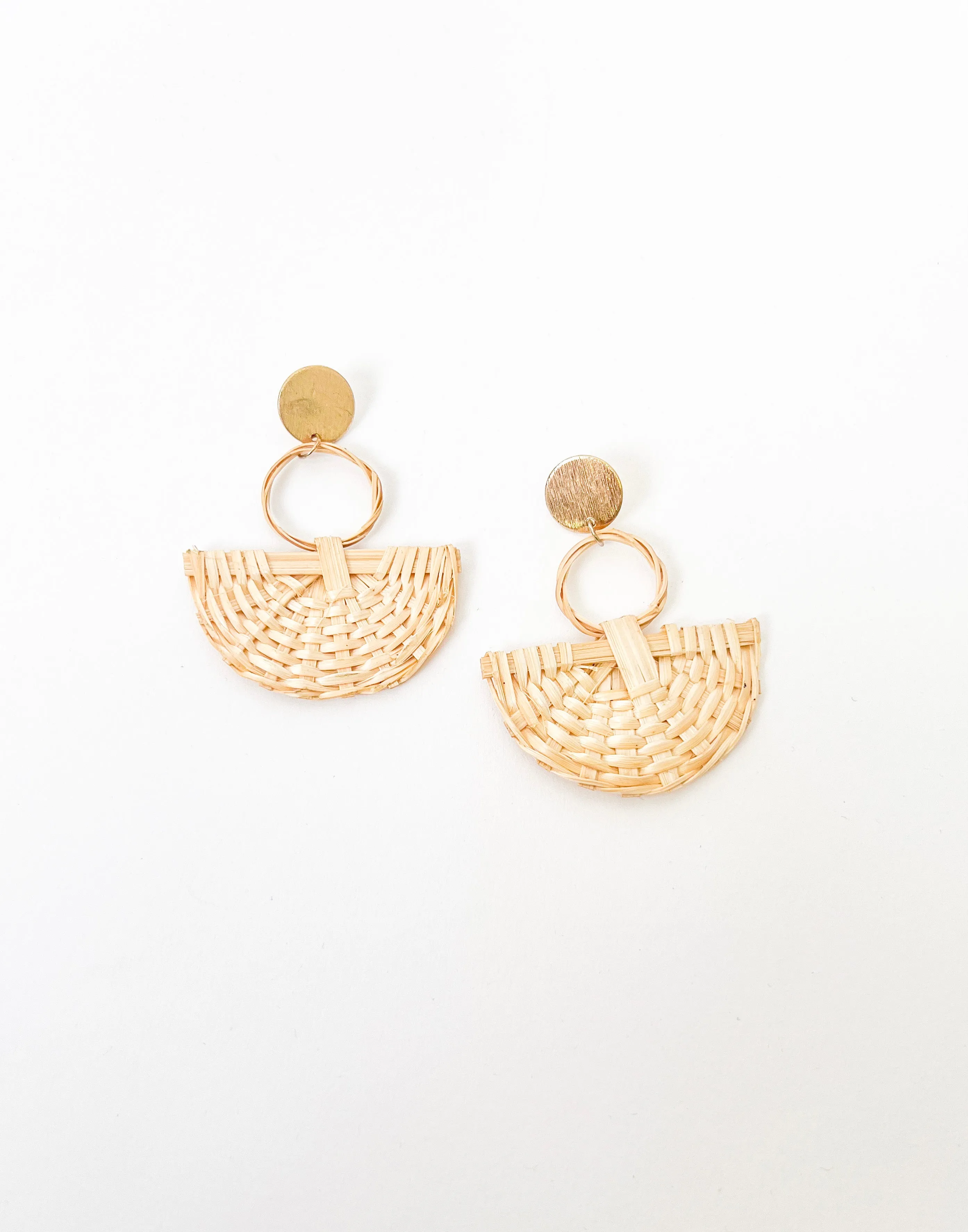 GOLD AND NATURAL RATTAN STATEMENT EARRING