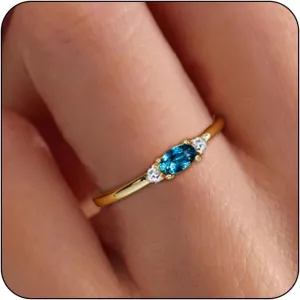 Gold Birthstone Rings for Women Mother Dainty Stackable Gold Rings Non Tarnish Thumb 14k Gold Plated CZ Emerald Green Gemstone Ring Jewelry Birthday Gift for Mom Daughter Band Size 6-11