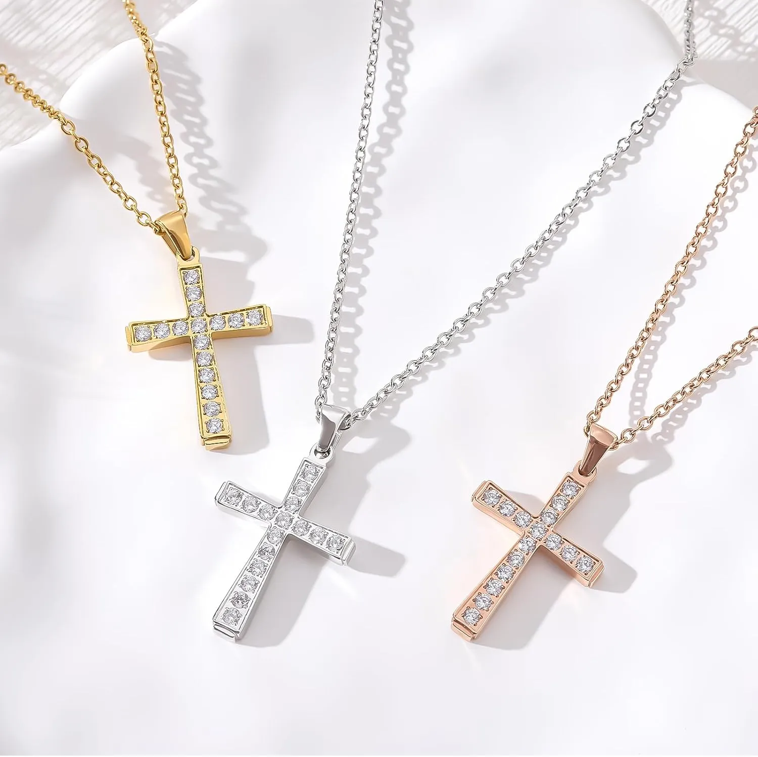 Gold Cross Necklace for Women Diamond Necklace for Women Sparkling Cubic Zirconia Pendant 18K Gold Plated Cross Pendant Religious Jewelry with Diamond Birthday Gift Christian Gifts for Her