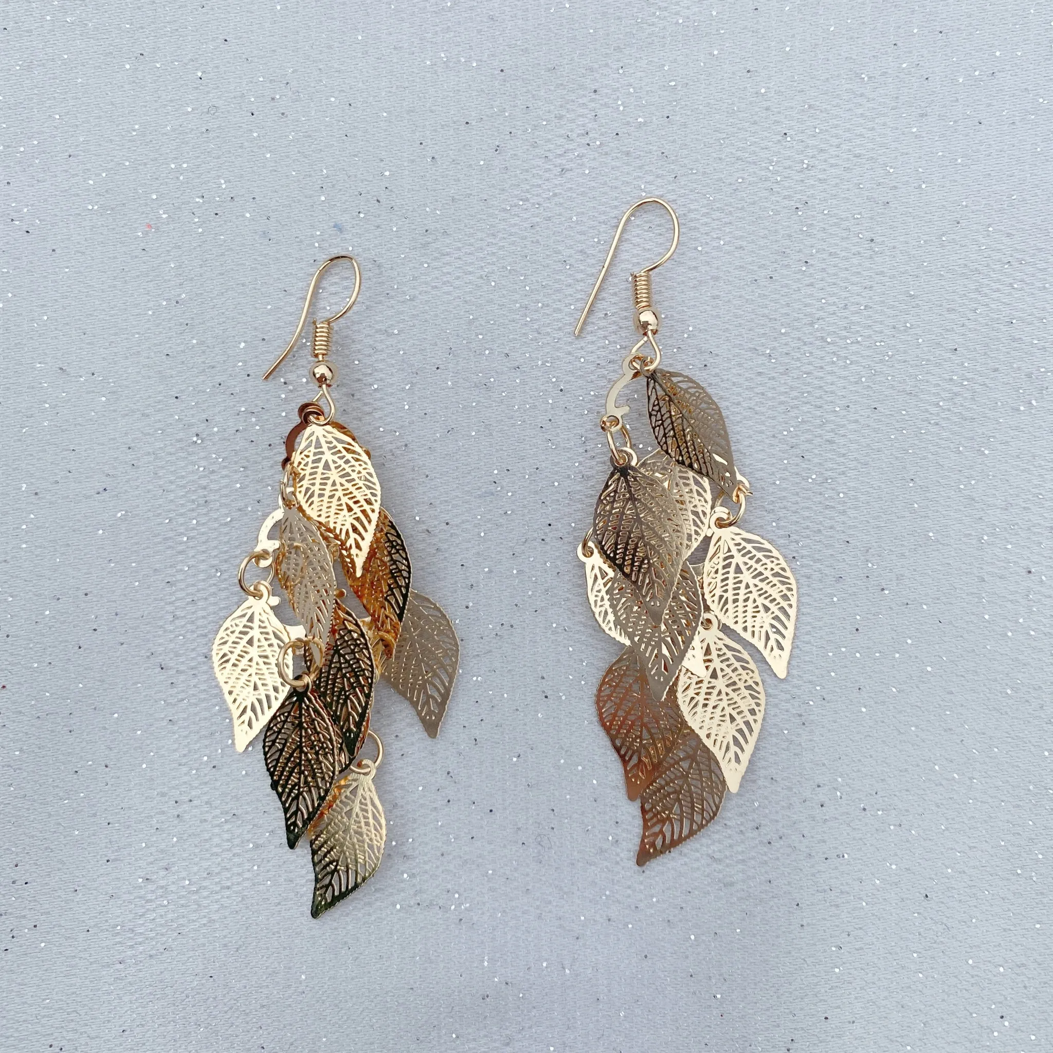 Gold Dangly Earrings Boho Earrings Leaf