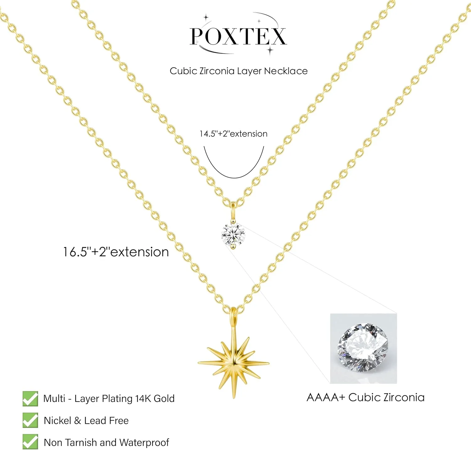 Gold Diamond Necklaces for Women Simple Dainty Layered 14K Gold Silver Plated Choker Chain Double Pendant Necklace Stack Trendy Prom CZ Jewelry Set Gifts for Women