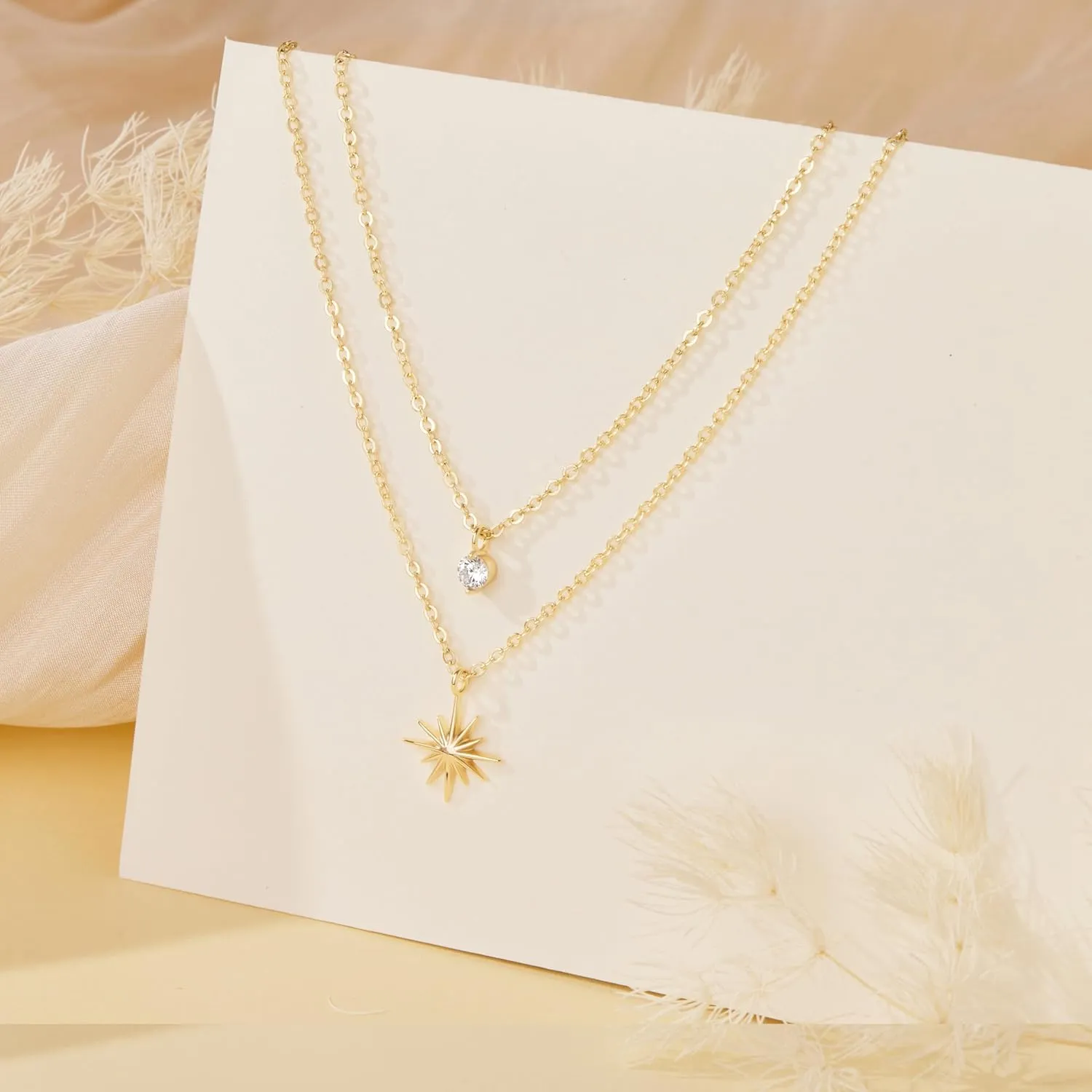 Gold Diamond Necklaces for Women Simple Dainty Layered 14K Gold Silver Plated Choker Chain Double Pendant Necklace Stack Trendy Prom CZ Jewelry Set Gifts for Women