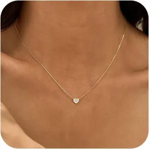 Gold Necklace for Women,Dainty Gold Heart Pendant Necklace 14K Gold Plated Choker Necklace Simple Small Gold Necklace Cute Necklaces for Women Trendy Necklaces Gold Jewelry Gifts