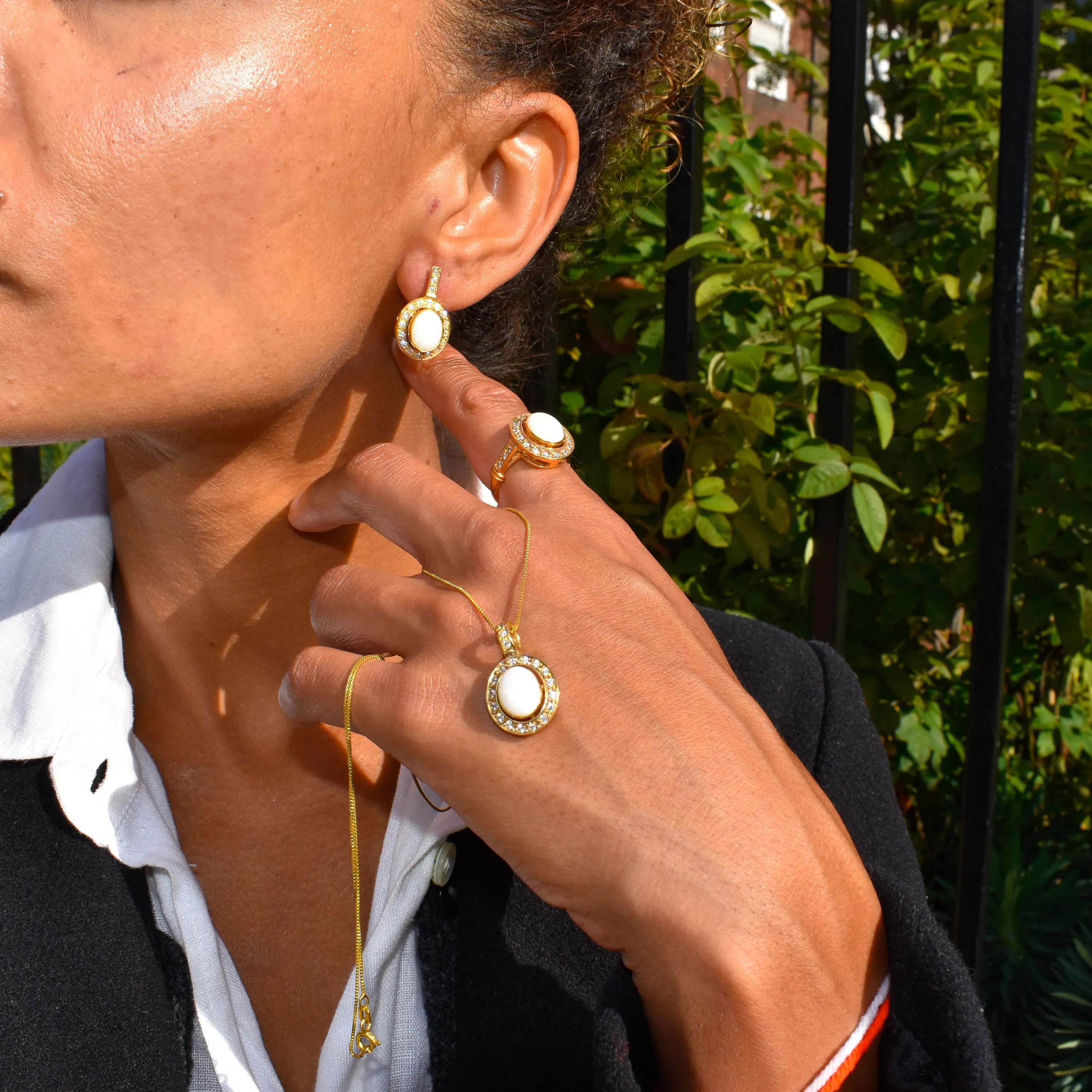 Gold Opal Ring - White Bezel Ring - Vintage Oval Ring