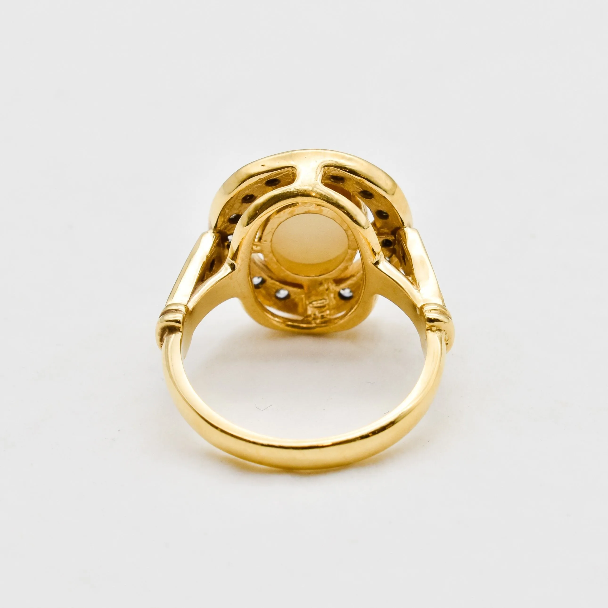 Gold Opal Ring - White Bezel Ring - Vintage Oval Ring
