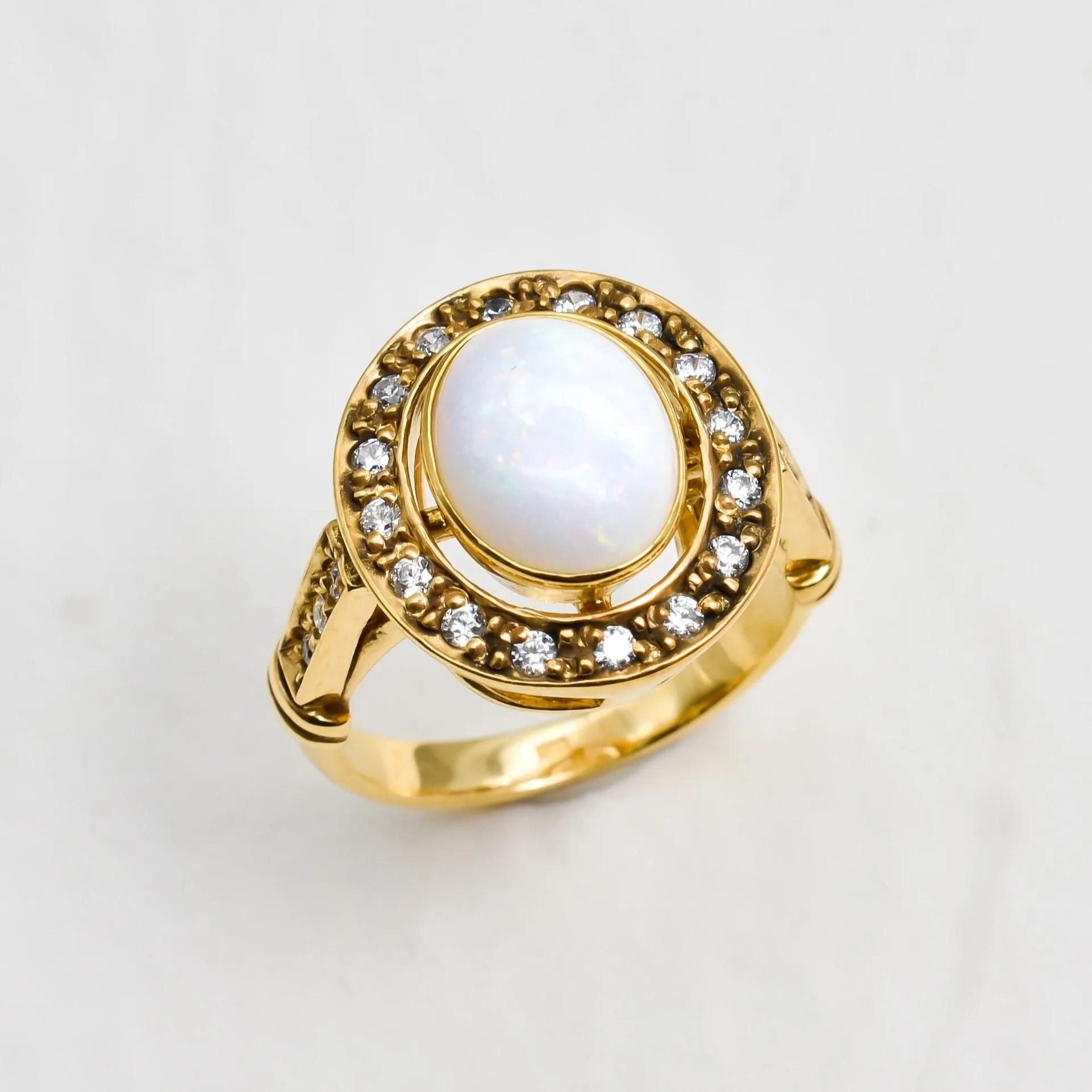 Gold Opal Ring - White Bezel Ring - Vintage Oval Ring
