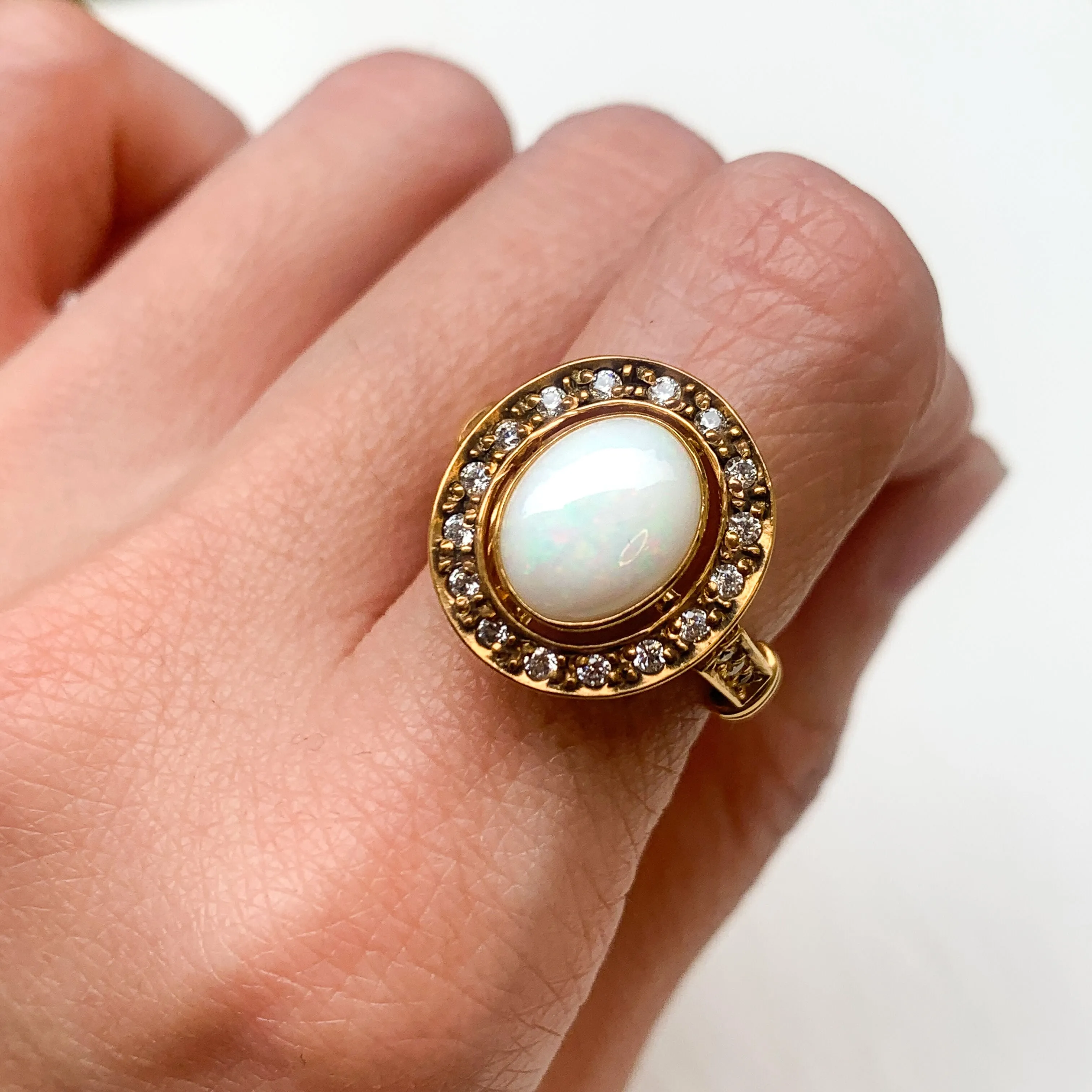 Gold Opal Ring - White Bezel Ring - Vintage Oval Ring