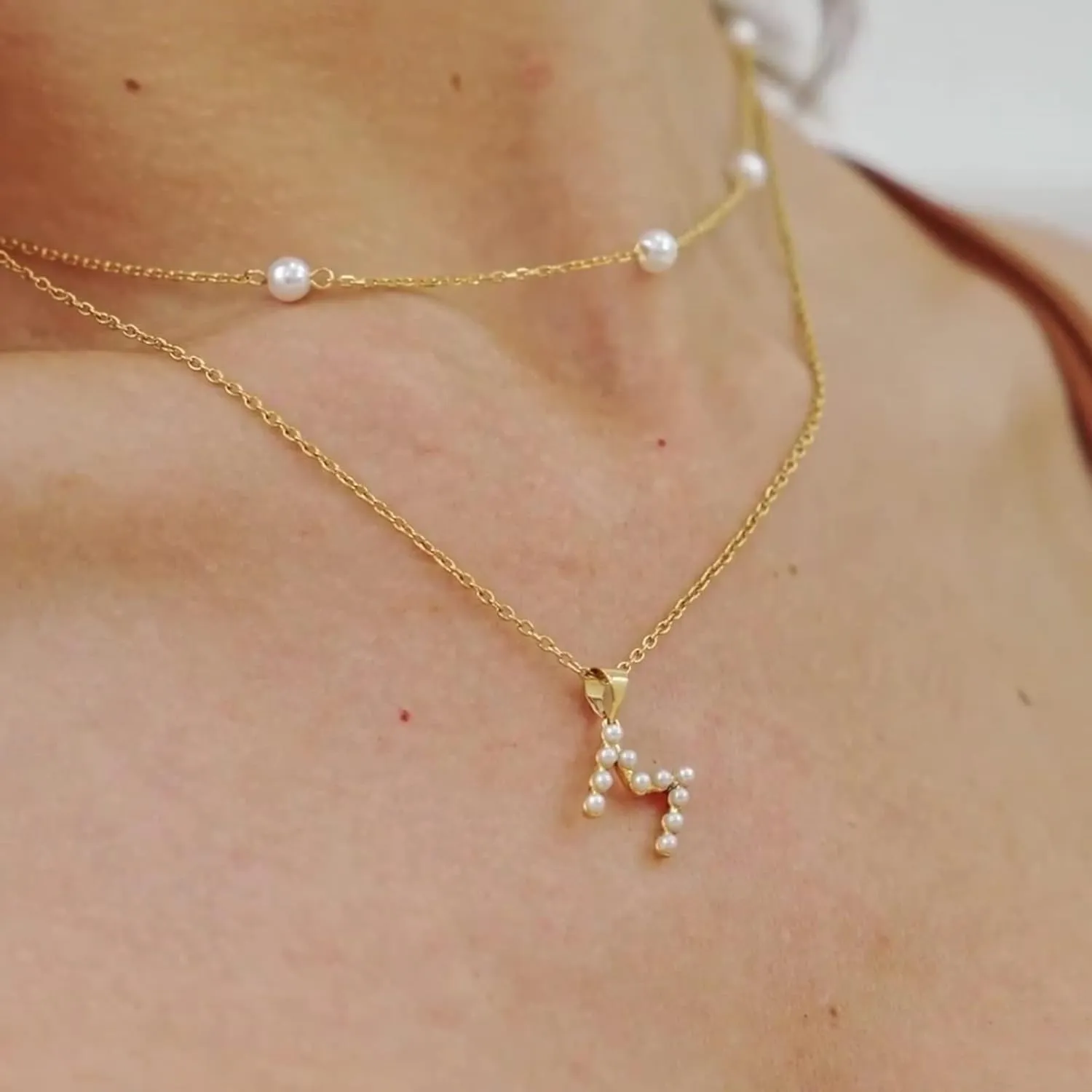 Gold Pearl Initial Necklaces For Women Girls Trendy, Dainty Pearl Letter Necklace Cute Jewelry Gifts For Teen Girls, 14K Gold Layered Link Chain Necklaces