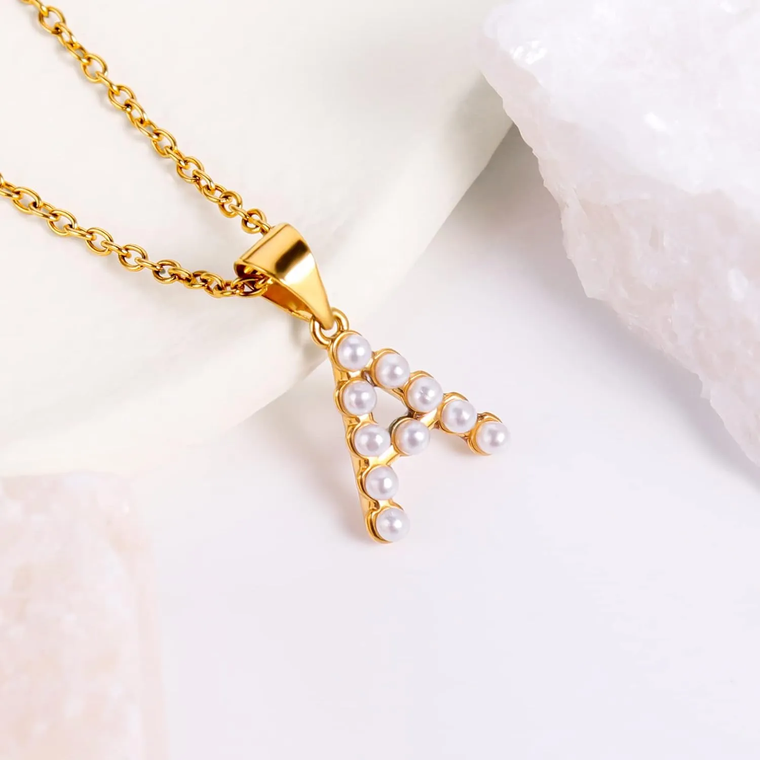 Gold Pearl Initial Necklaces For Women Girls Trendy, Dainty Pearl Letter Necklace Cute Jewelry Gifts For Teen Girls, 14K Gold Layered Link Chain Necklaces