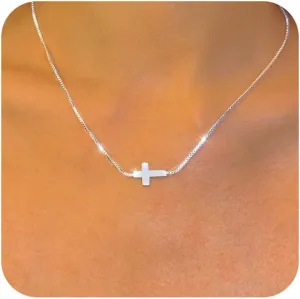 Gold Silver Cross Necklaces for Women,14k 18K Gold Plated Silver Small Sideways Cross Pendant Silver Necklaces Infinity Lariat Cross Necklace Dainty Christian Gold Jewelry