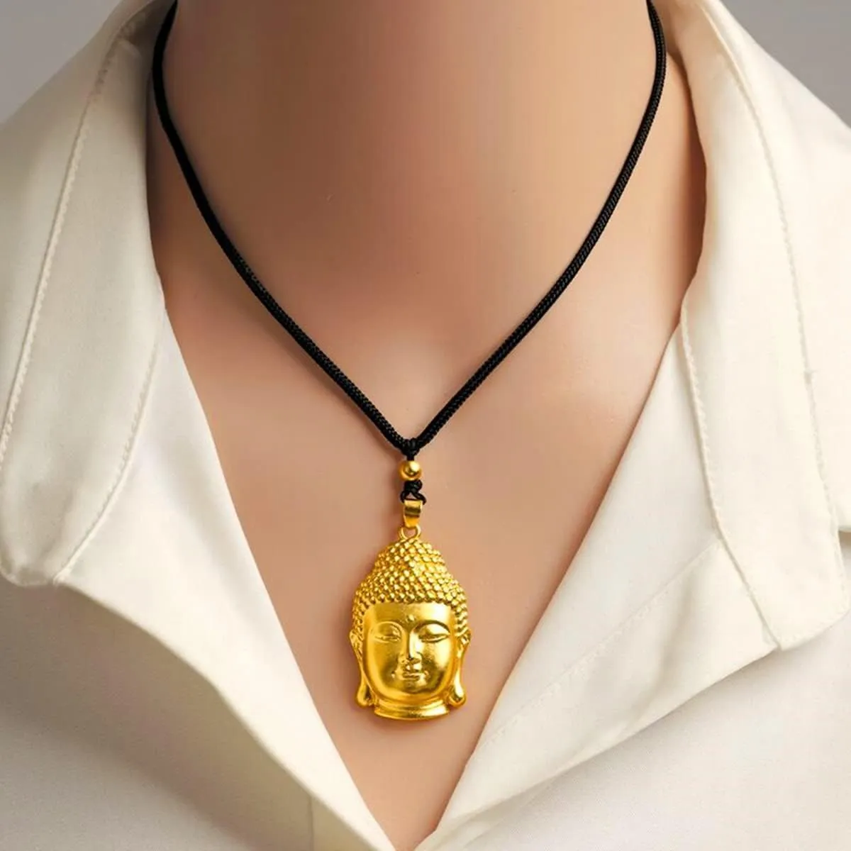 Golden Bless All ?? 18k Real Gold Plating 3D Buddha Pendant Necklace Double-Faced Carve Lucky Style Jewelry
