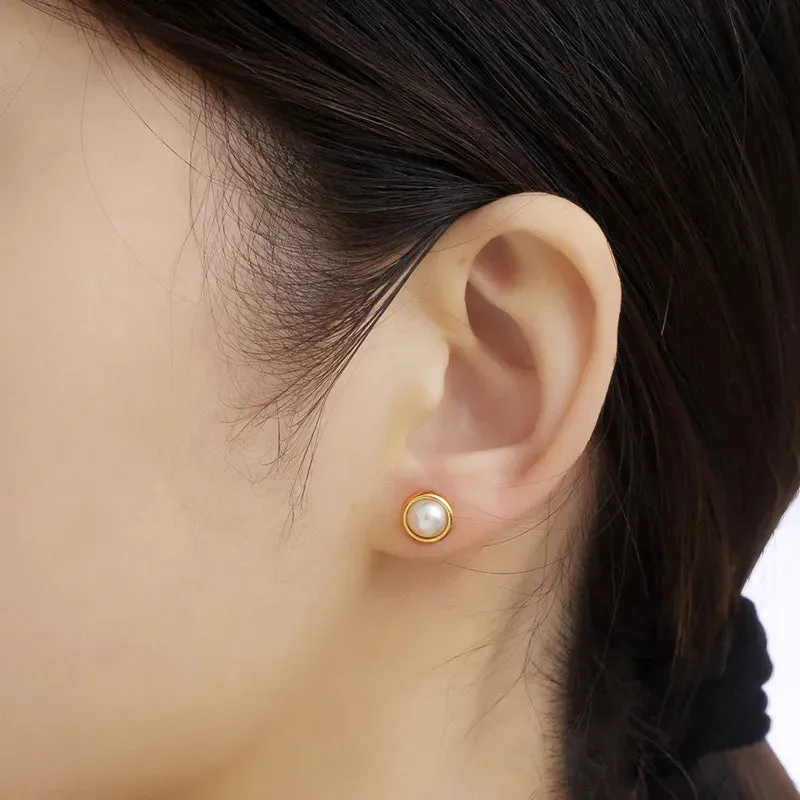 Golden Pearl Halo Studs