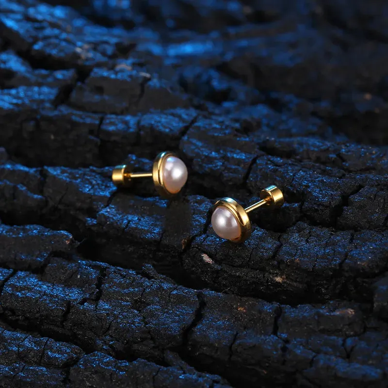 Golden Pearl Halo Studs