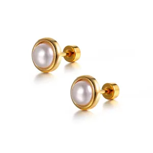 Golden Pearl Halo Studs