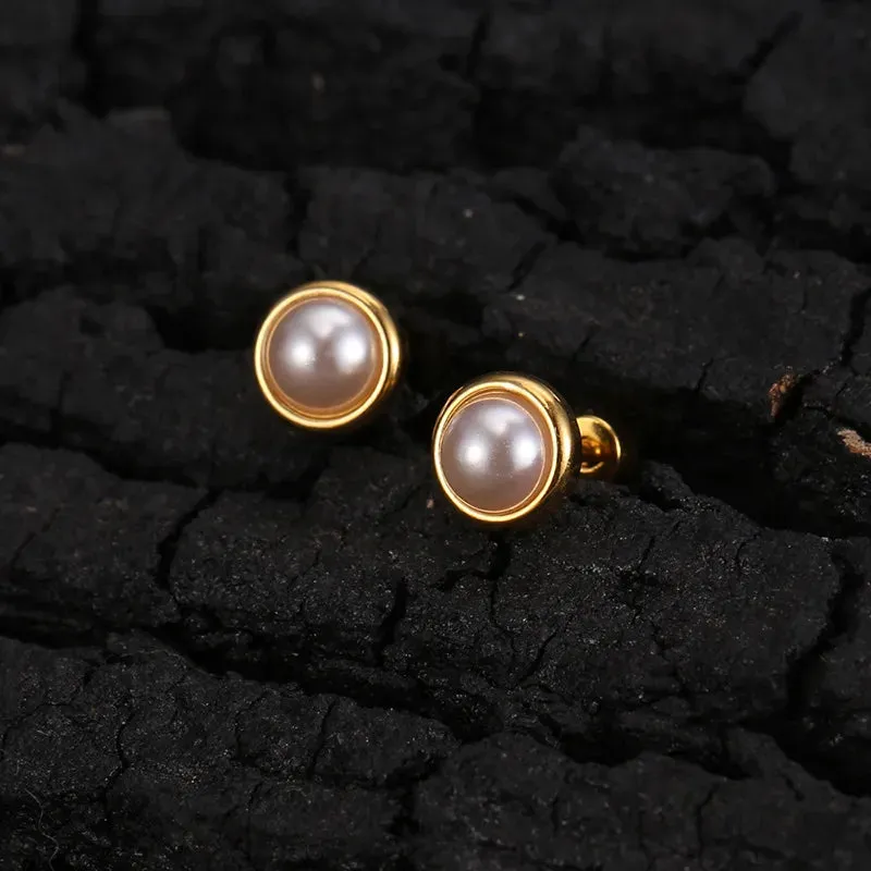 Golden Pearl Halo Studs