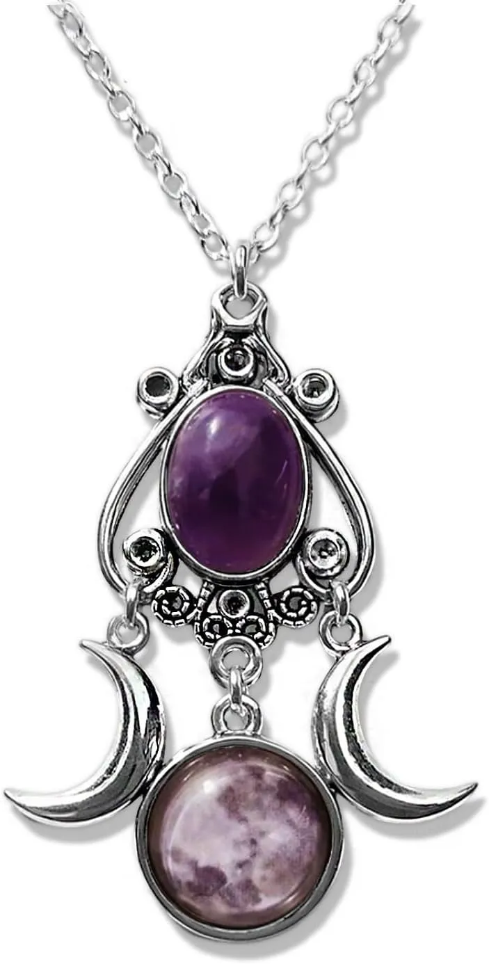 Goth Black Red Purple Moon Necklaces Witch Accessories for Women Halloween Gothic Jewelry Emo Necklace Vampire Crystal Necklaces