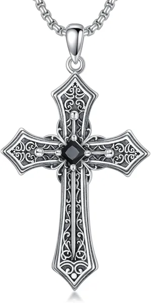 Gothic Cross Necklace 925 Sterling Silver Sword Pendant Necklaces Faith Christian Cross Jewelry