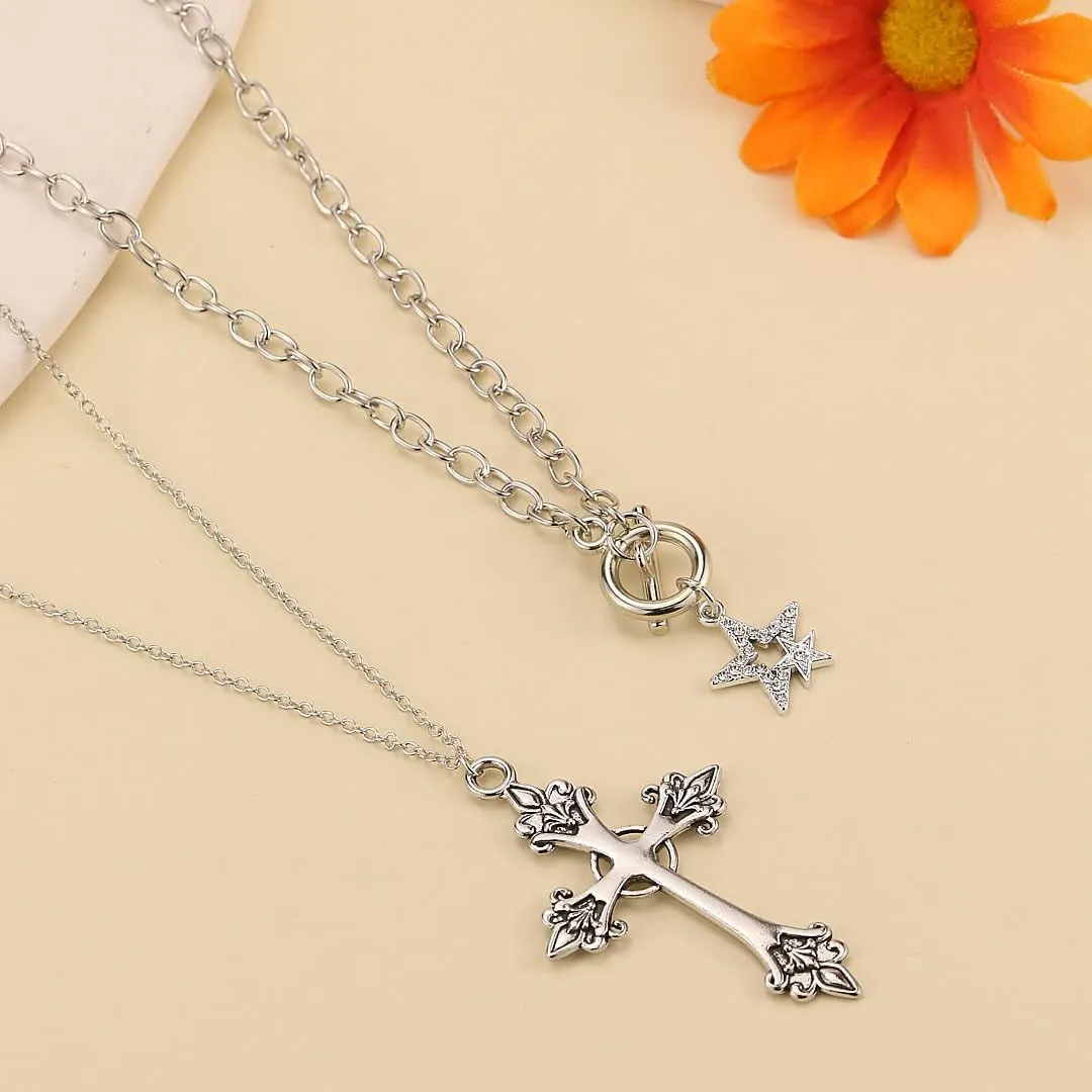 Gothic Cross Necklace for Women Exaggerate Large Cross Pendant Necklace Gothic Layered Choker Necklaces Punk Goth Emo Grunge Y2k Necklaces for Women