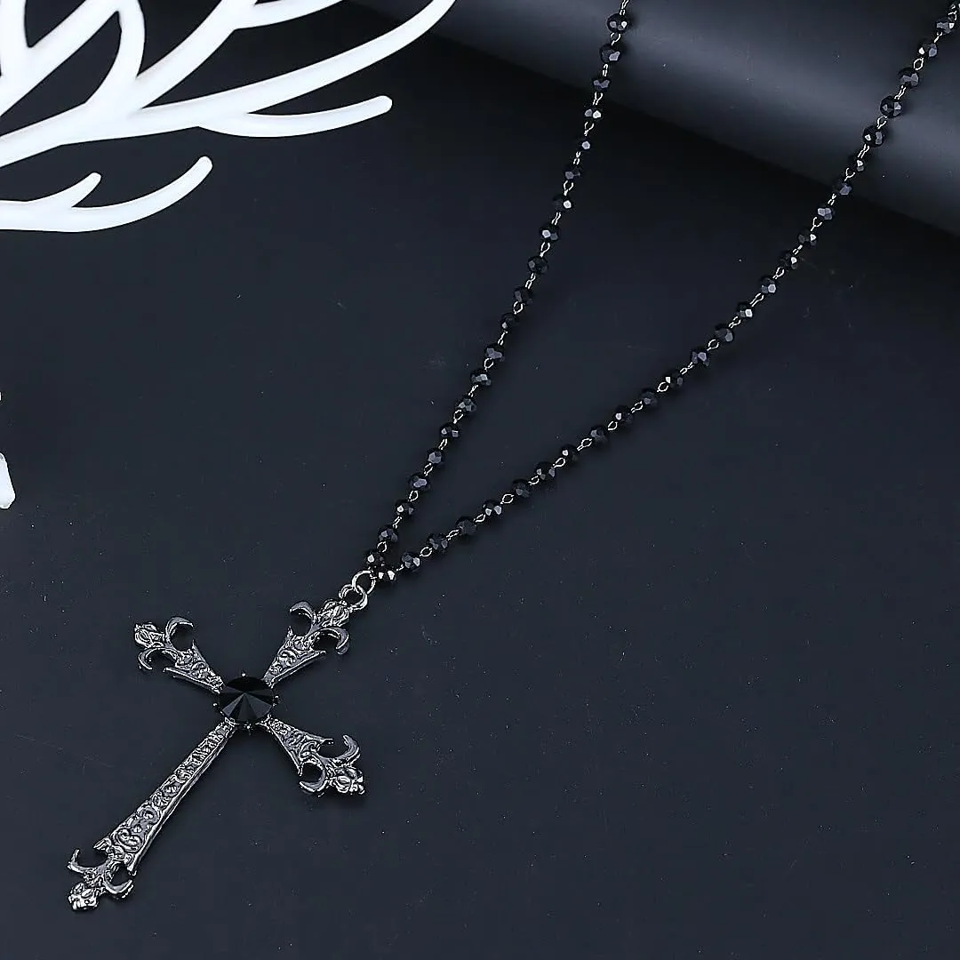 Gothic Cross Necklace for Women Exaggerate Large Cross Pendant Necklace Gothic Layered Choker Necklaces Punk Goth Emo Grunge Y2k Necklaces for Women