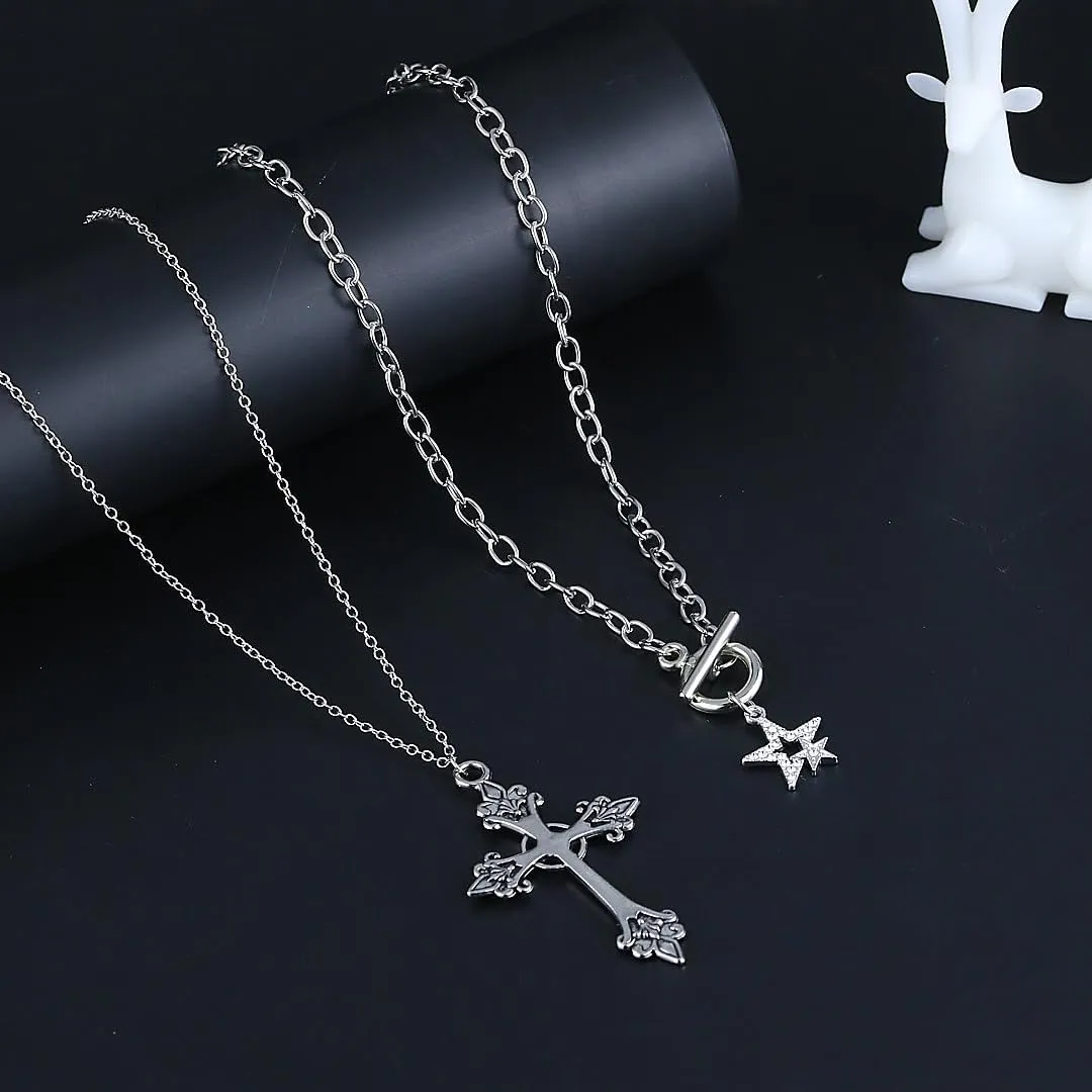 Gothic Cross Necklace for Women Exaggerate Large Cross Pendant Necklace Gothic Layered Choker Necklaces Punk Goth Emo Grunge Y2k Necklaces for Women