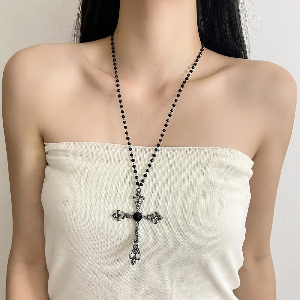 Gothic Cross Necklace for Women Exaggerate Large Cross Pendant Necklace Gothic Layered Choker Necklaces Punk Goth Emo Grunge Y2k Necklaces for Women