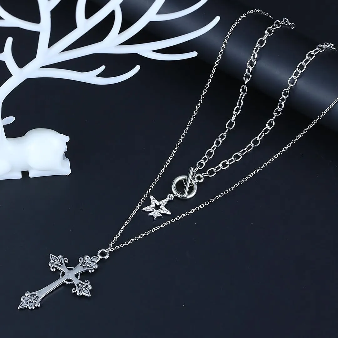 Gothic Cross Necklace for Women Exaggerate Large Cross Pendant Necklace Gothic Layered Choker Necklaces Punk Goth Emo Grunge Y2k Necklaces for Women