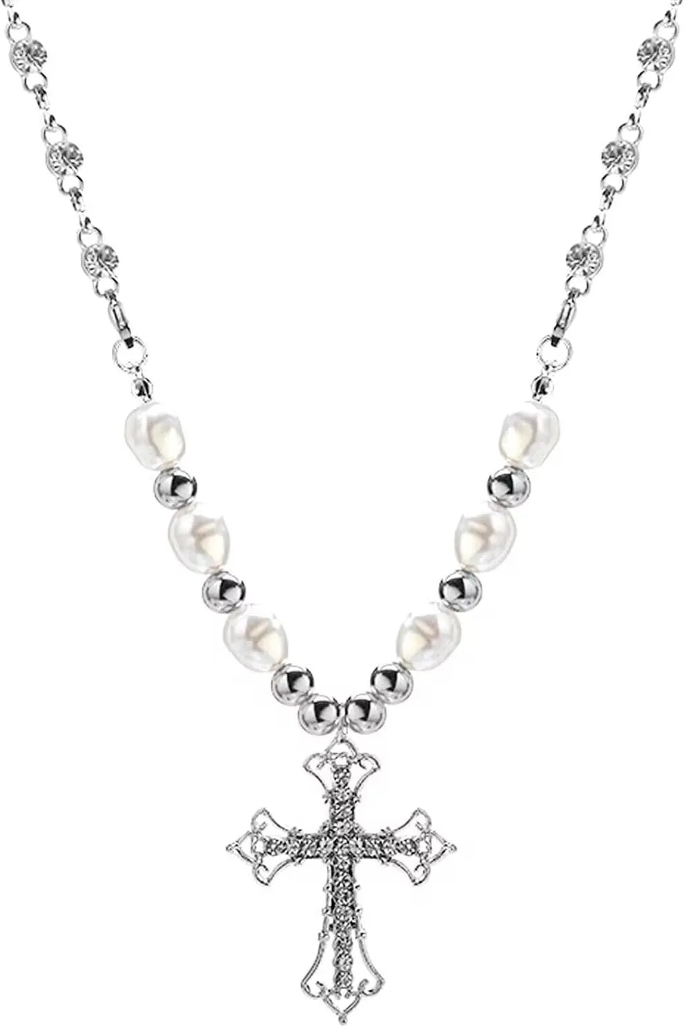 Gothic Cross Necklace,Pearl Cross Necklace,Cross Necklaces Y2k,Vintage Necklaces for Women,Y2k Jewelry Gothic Jewelry for Women