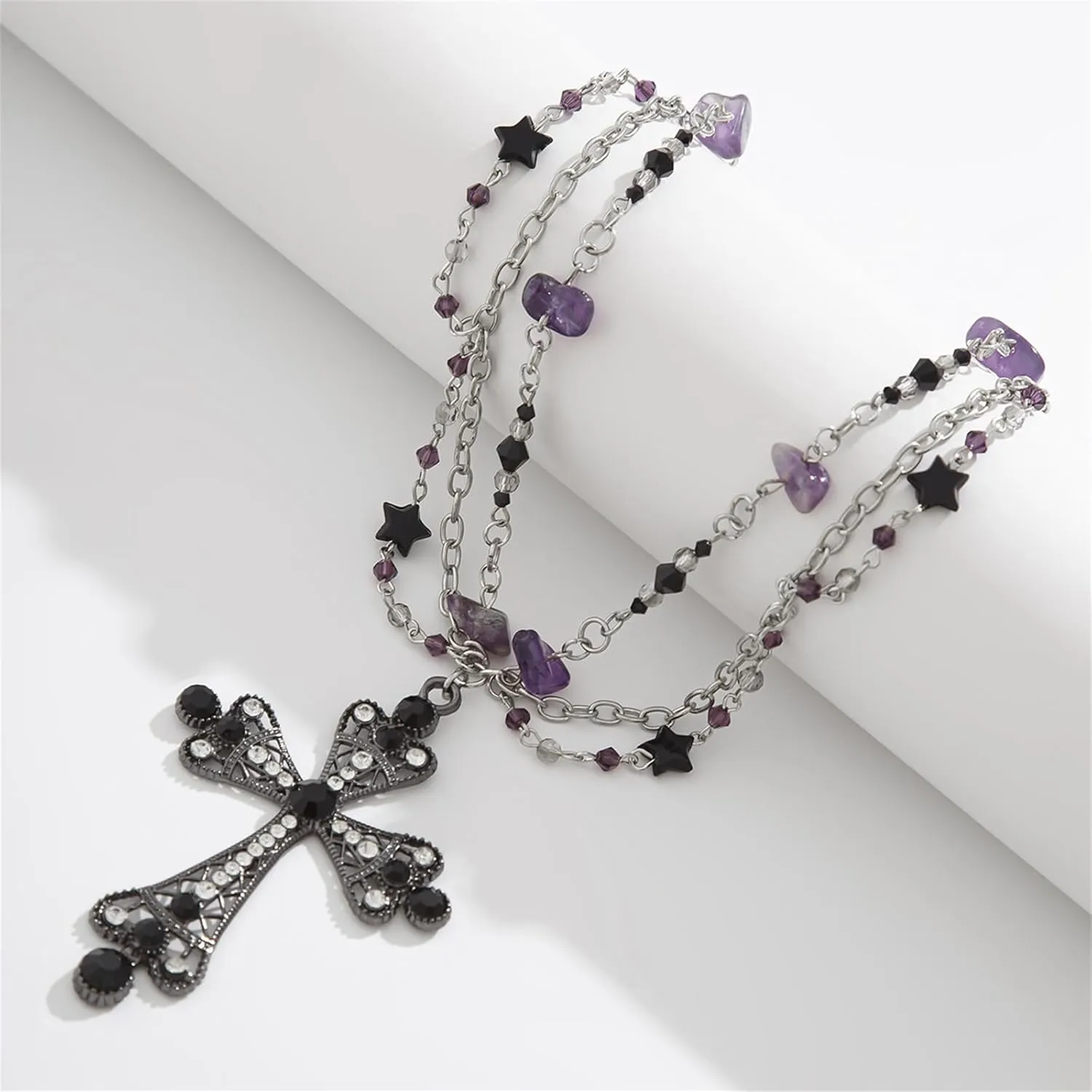 Gothic Cross Necklaces Layered Pearl Beads Cross Pendant Necklaces Punk Vintage Cross Chain Necklace Chunky Cross Necklace Gothic Jewelry for Women