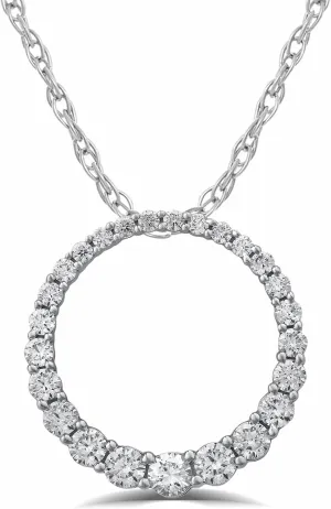 Graduating Circle Diamond Necklace for Women | 1-2 Ct. Tw. Lab Grown Diamond Pendant Necklace | White Rhodium Plated 925 Sterling Silver Circle of Love Necklace | Ideal Gift for Her