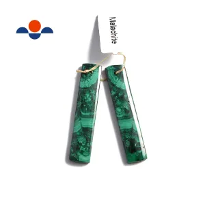 Green Malachite Pendant Earrings Rectangle Shape 10x46mm Sold Per Pair