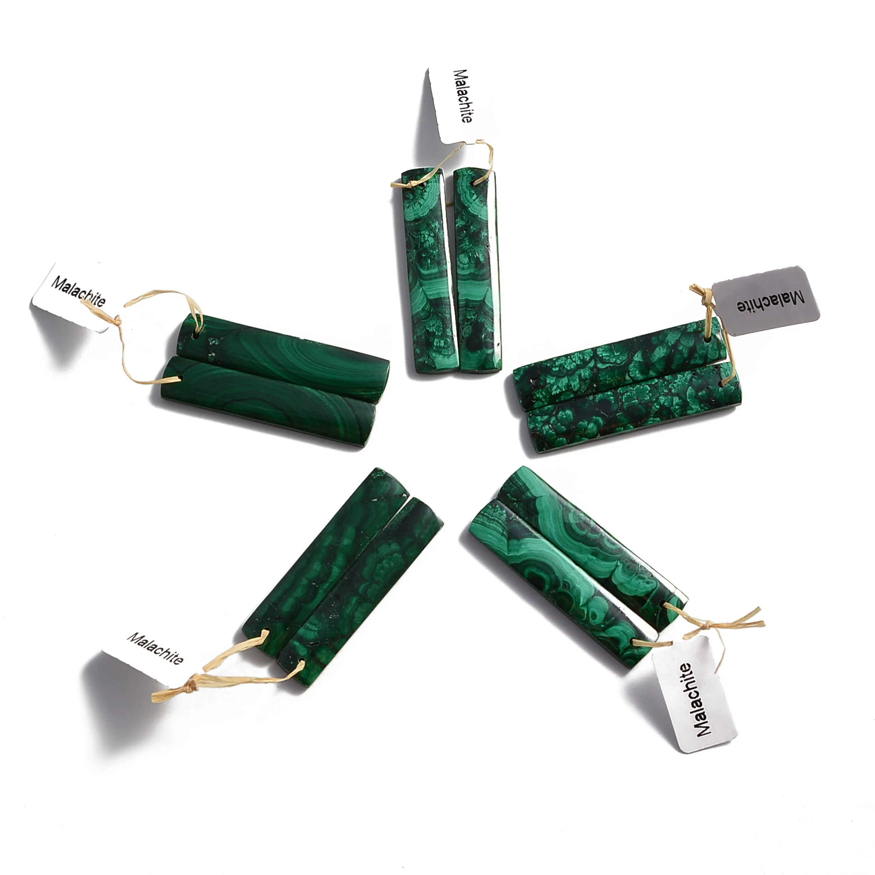 Green Malachite Pendant Earrings Rectangle Shape 10x46mm Sold Per Pair