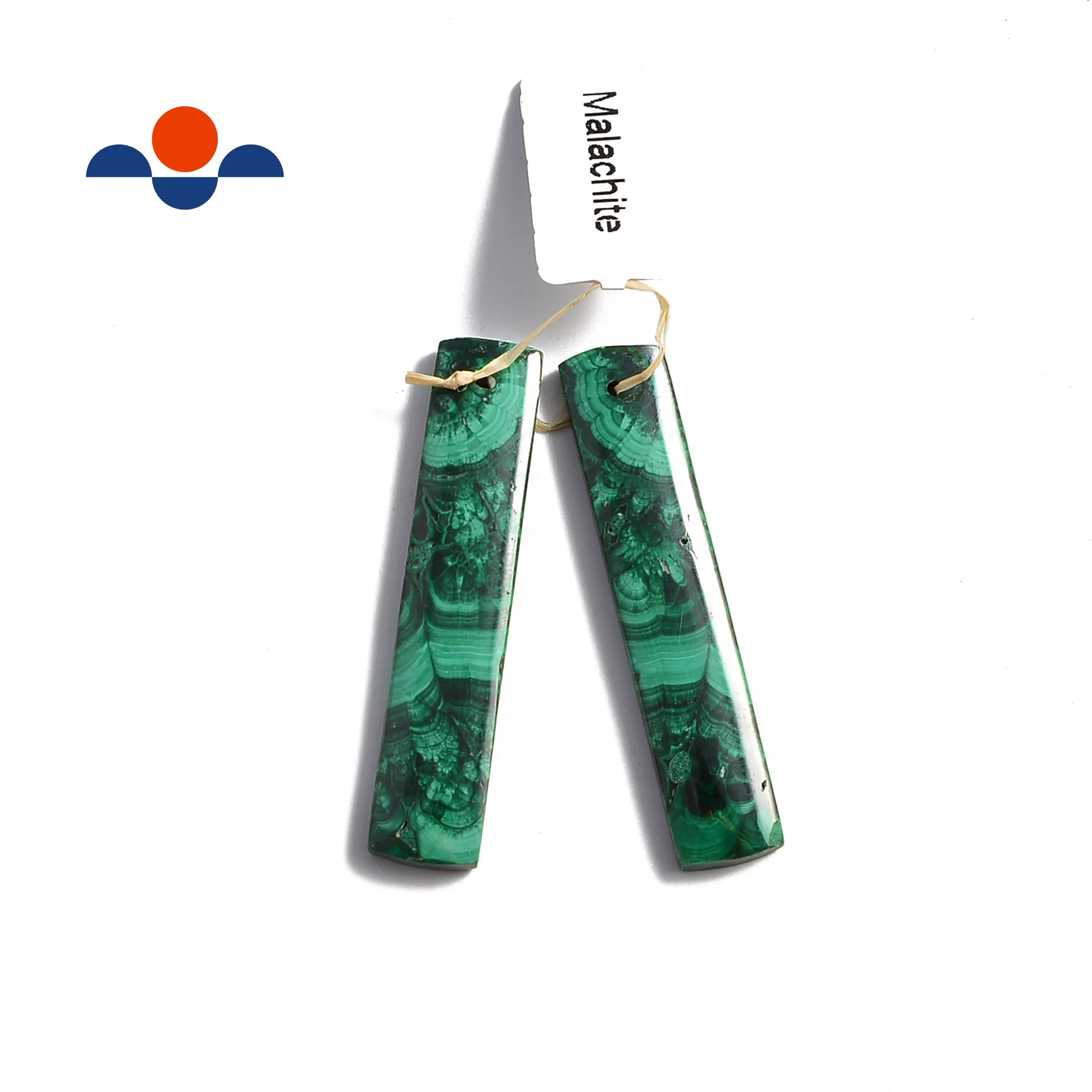 Green Malachite Pendant Earrings Rectangle Shape 10x46mm Sold Per Pair