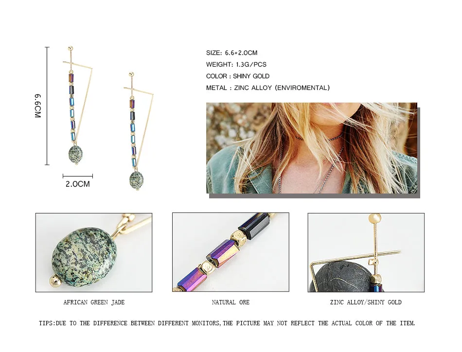 Green Natural Stone Drop Earrings