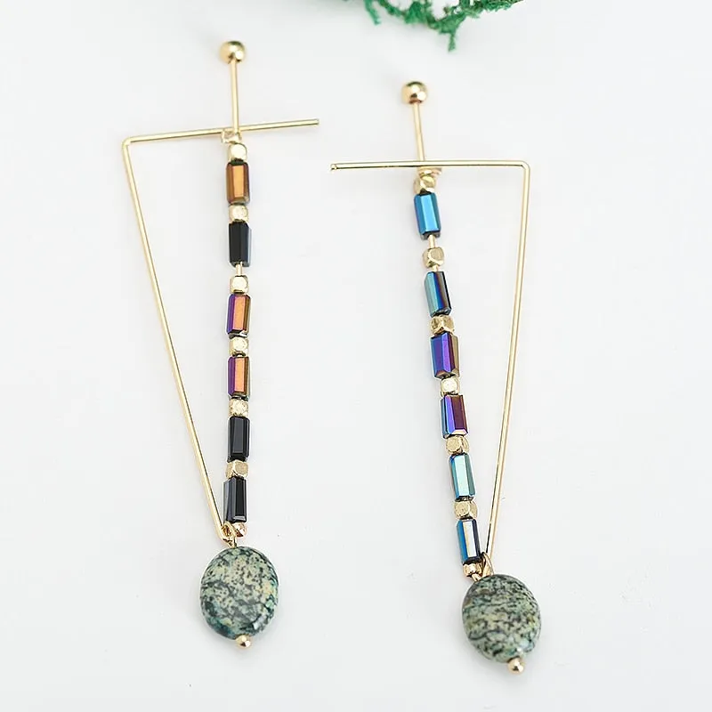 Green Natural Stone Drop Earrings