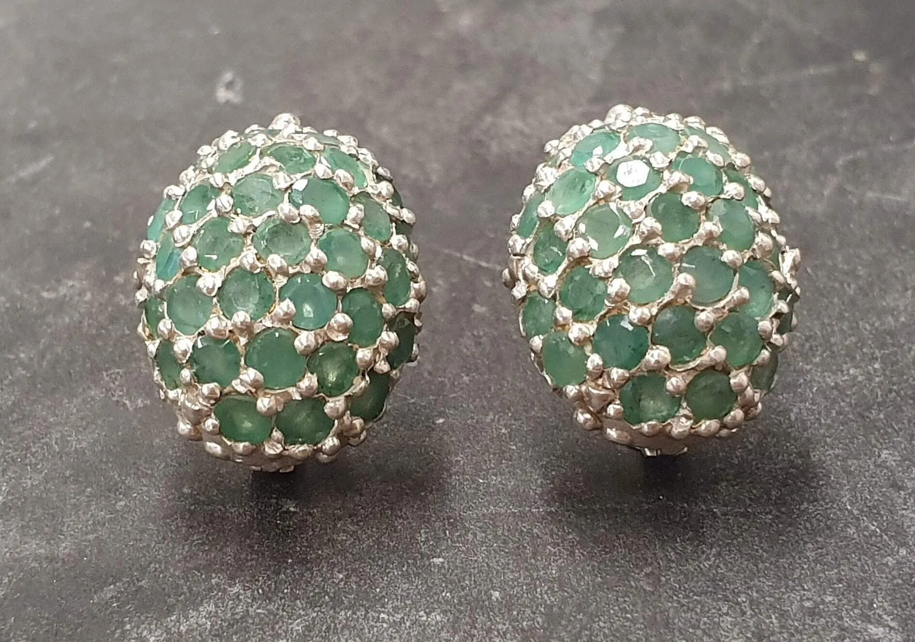 Green Sphere Earrings - Natural Emerald Studs - Vintage Berry Earrings