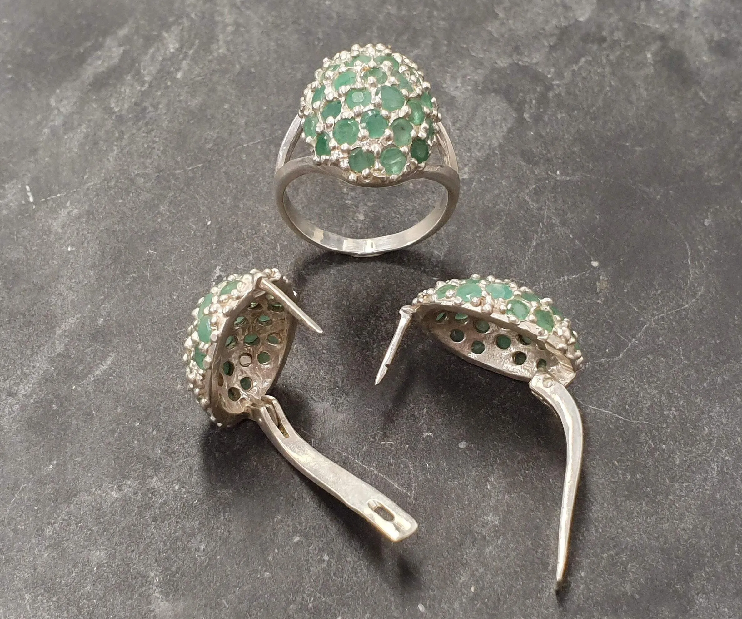 Green Sphere Earrings - Natural Emerald Studs - Vintage Berry Earrings