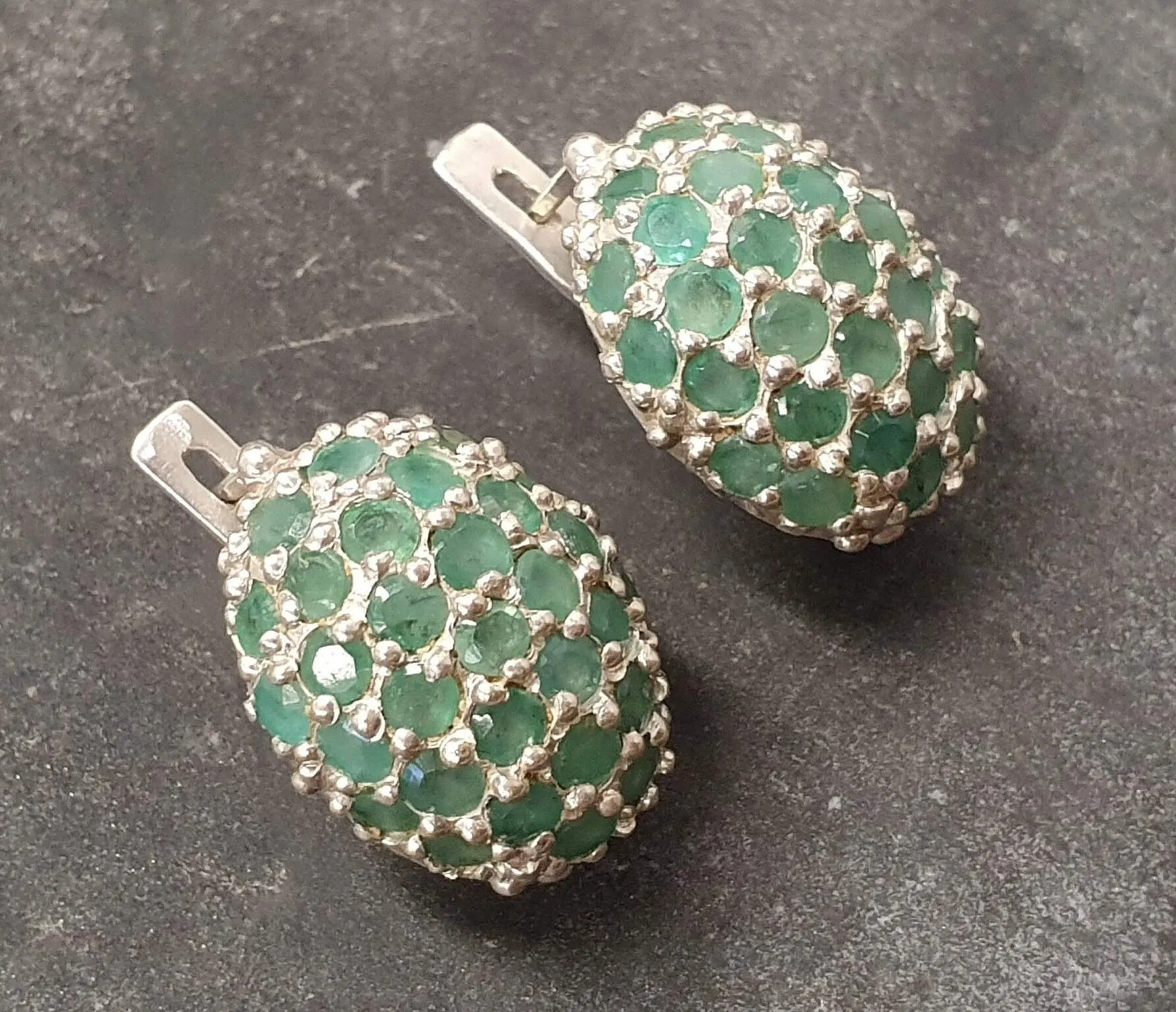 Green Sphere Earrings - Natural Emerald Studs - Vintage Berry Earrings