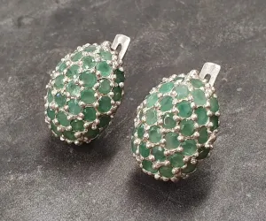 Green Sphere Earrings - Natural Emerald Studs - Vintage Berry Earrings