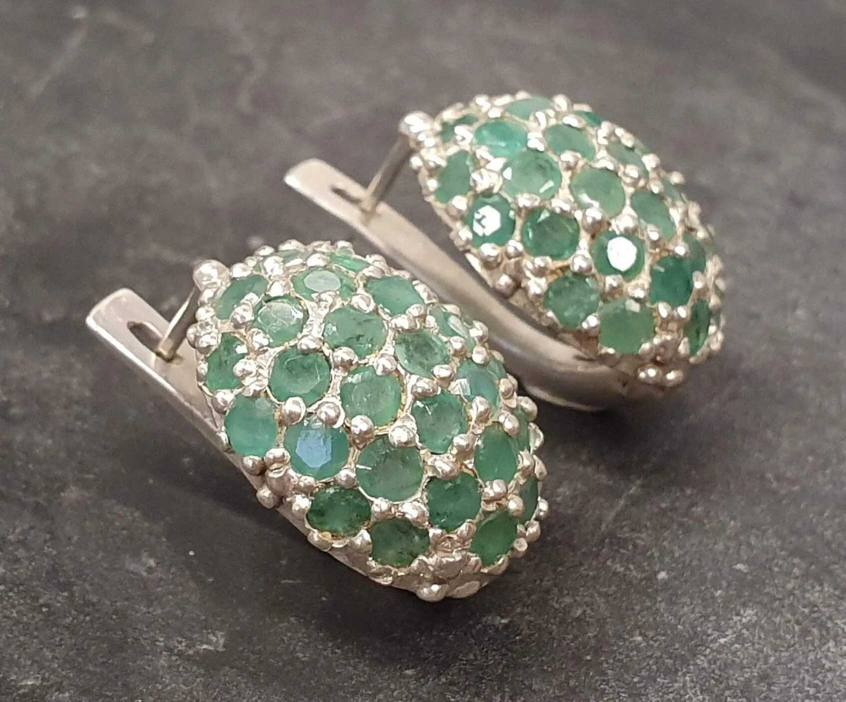 Green Sphere Earrings - Natural Emerald Studs - Vintage Berry Earrings