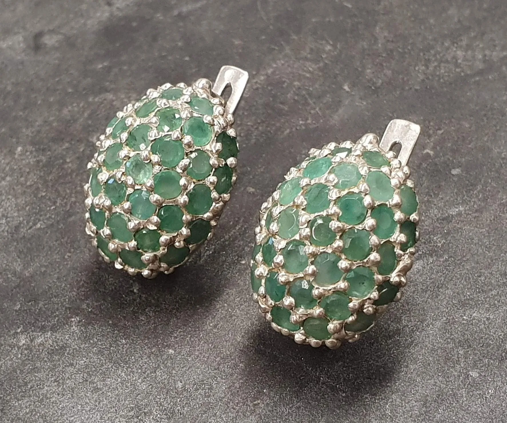 Green Sphere Earrings - Natural Emerald Studs - Vintage Berry Earrings