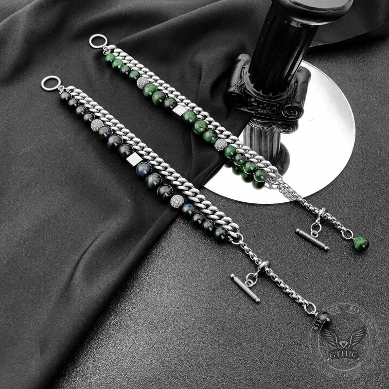 Green Tiger Eye Stainless Steel Bracelet