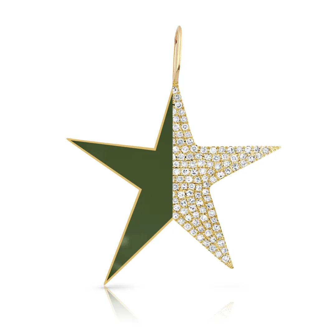 Half Diamond Half Enamel Pave Star Charm
