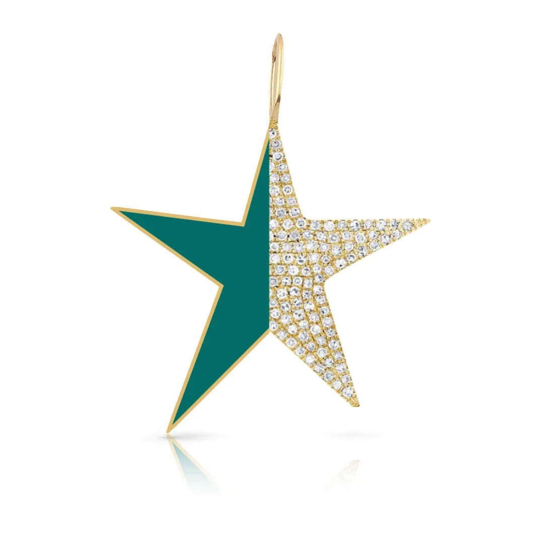 Half Diamond Half Enamel Pave Star Charm