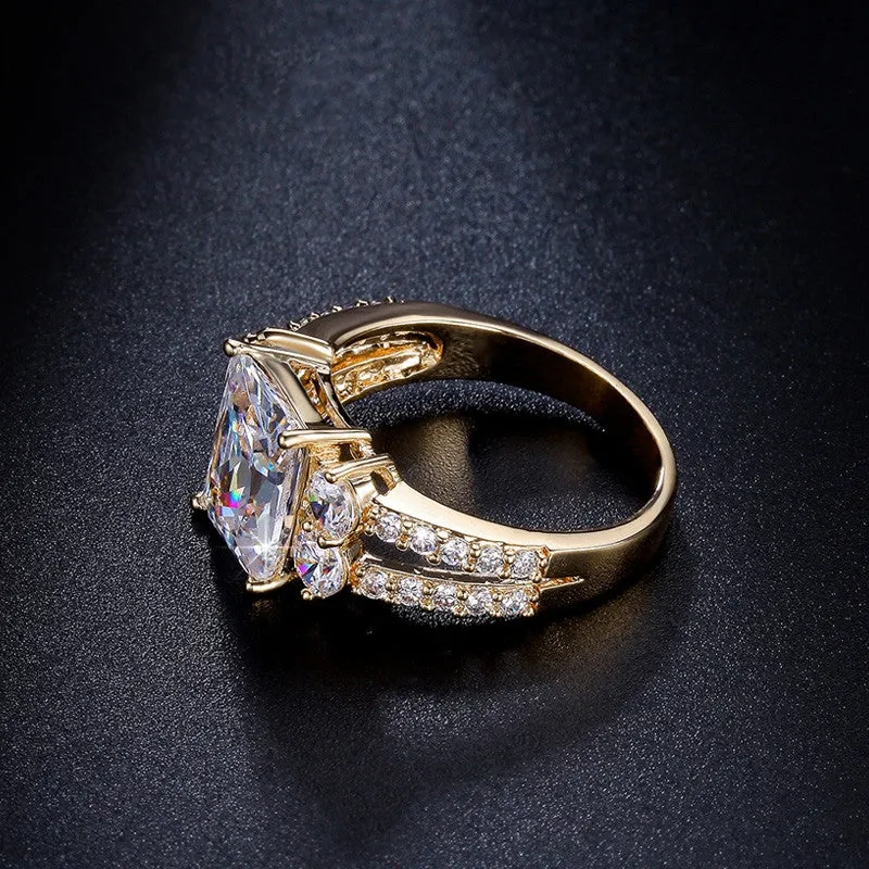 Halo Zirconia Rings For Women Gold Plated and White Gold Plated Bridal Engagement Ring