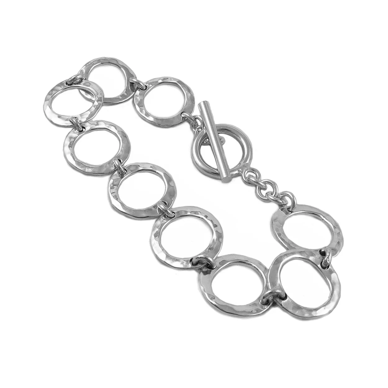 Hammered Open Circle Sterling Silver Bracelet