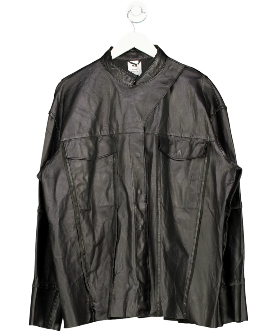 H&M Black Sleek Leather Bomber Jacket UK L