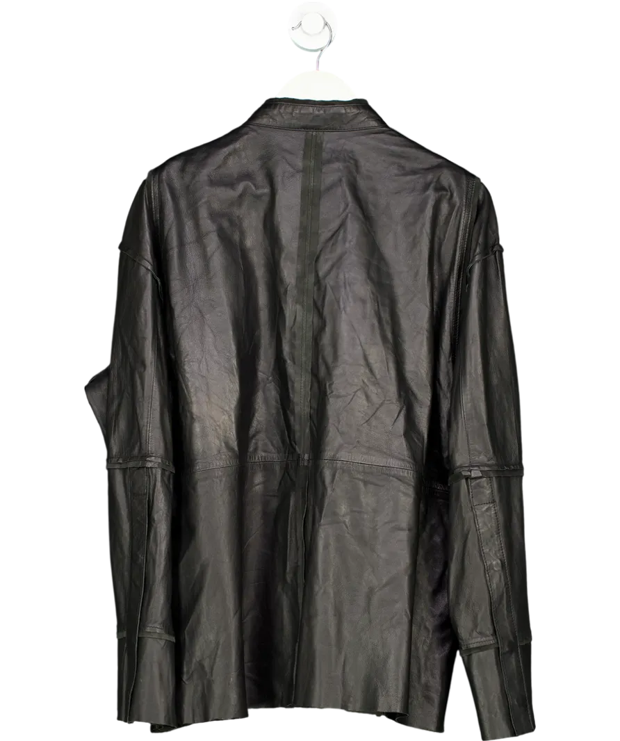 H&M Black Sleek Leather Bomber Jacket UK L