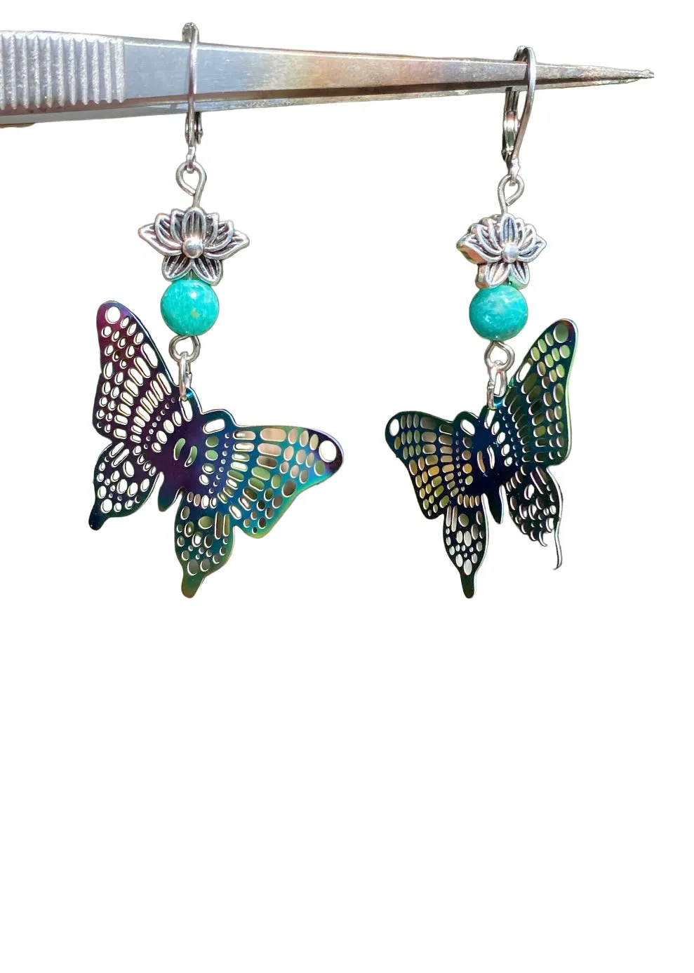 Handcrafted Dangle Earrings with Gemstone and Charms