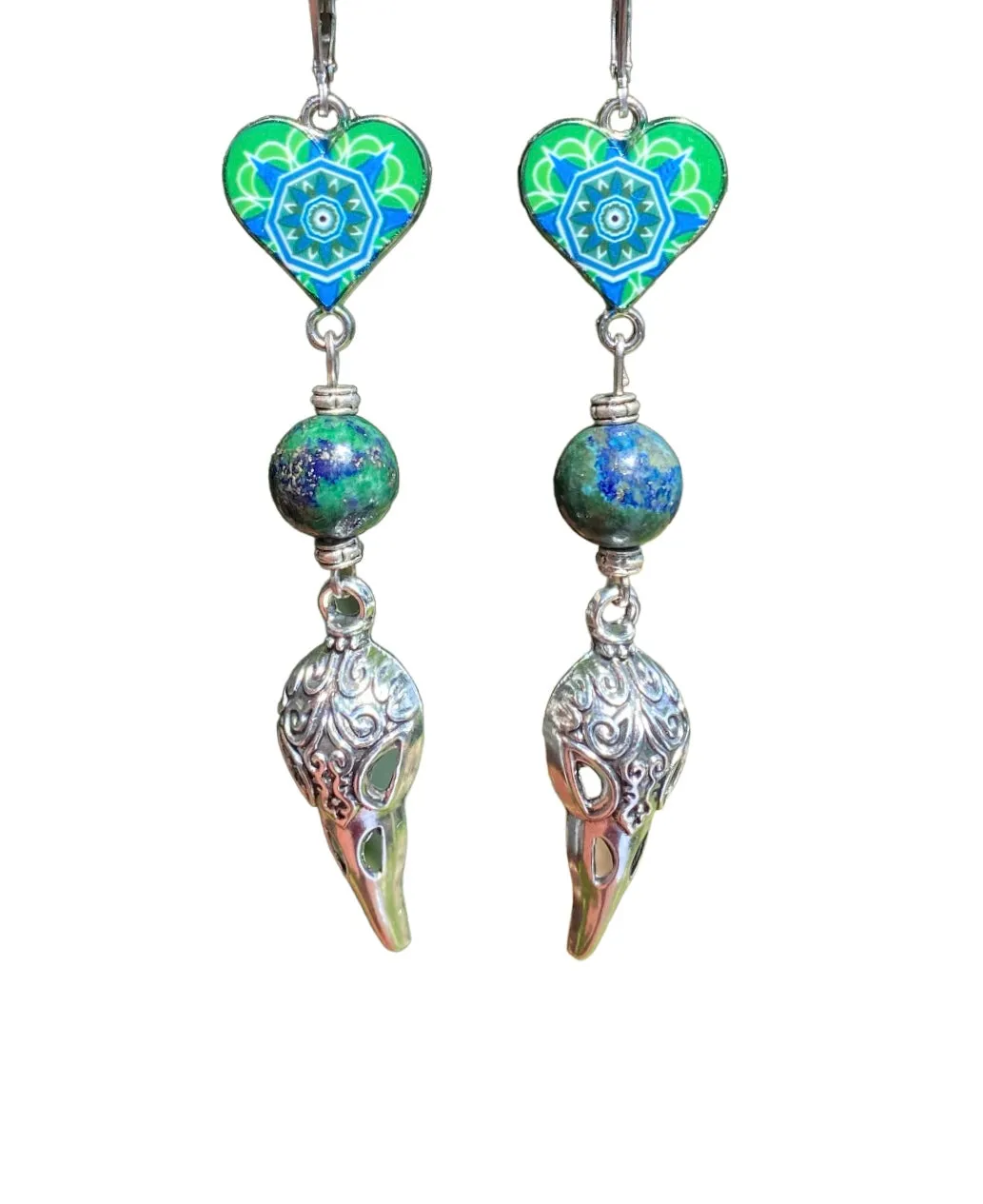Handcrafted Dangle Earrings with Gemstone and Charms